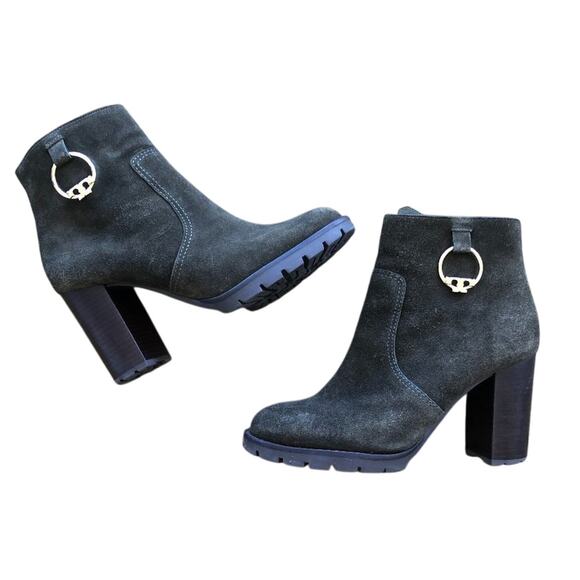 NEW Tory Burch Sofia Suede Leather Dark Green Boxwood Booties